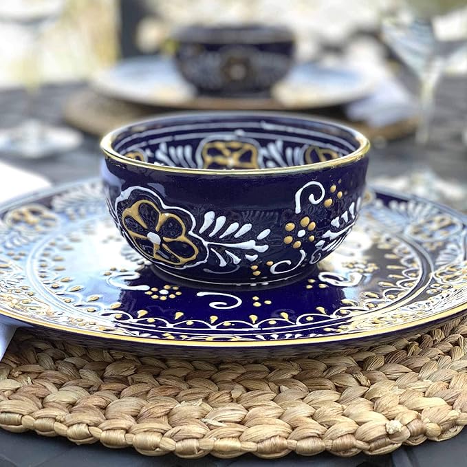 Encantada Handmade Hand-Painted Authentic Mexican Pottery Mugs (2-Pack, Blue Helecho)