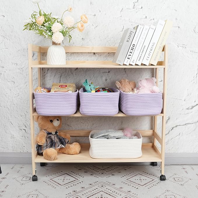 Small Woven Storage Baskets 13“X9”X5“ Decorative Rope Bins for Organizing Shelves, Closets, and Toys, Empty Gift Baskets, Cute Organizer Basket for Home and Office (purple, Large)