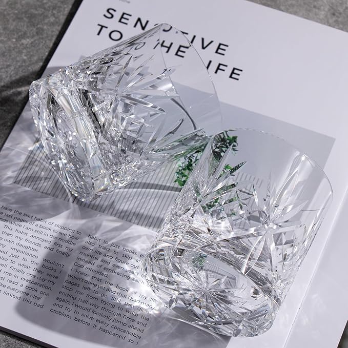 KAMMAK Crystal Whiskey Glasses Set of 2, Handcrafted 7.1oz Old Fashioned Glasses Stemless, Luxury Cocktail Glasses, Hand Blown Scotch Cup for Women, Men Gift for Rocks, Bourbon Barware, Bar