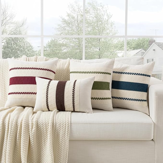 Fancy Homi Set of 2 Boho Brown Long Lumbar Decorative Throw Pillow Cover 12x24 Inch for Couch Bed Sofa Chair, Modern Organic Farmhouse Home Decor, Soft Cotton Cute Accent Rectangle Cushion Case