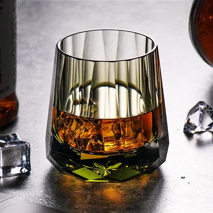 KAMMAK Crystal Whiskey Glasses Set of 2, Handcrafted 6.76oz Old Fashioned Glasses Stemless, Luxury Cocktail Glasses, Hand Blown Scotch Cup for Women, Men Gift for Rocks, Bourbon, Bar Barware