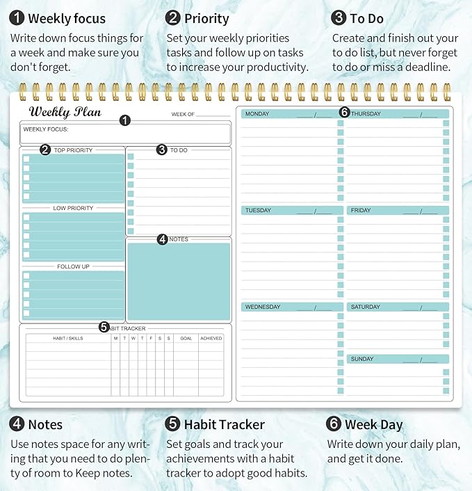 Weekly Planner Notepad Undated Weekly Goals Schedule Planner To Do List Notebook Planning Pad Calendars Organizers Habit Tracker Journal for Man & Women,52 Weeks (8.5x11")