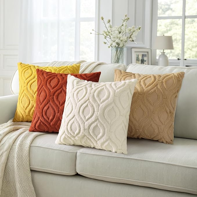decorUhome Throw Pillow Covers 12x20 Inch Set of 2, Soft Plush Decorative Faux Fur Mustard Yellow Solid Couch Pillow Covers, Accent Farmhouse Neutral Lumbar Euro Pillow Cases for Sofa Bed Living Room