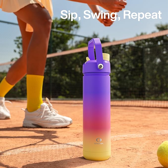 Insulated Water Bottle with Straw Stainless Steel Water Bottle, Leak-Proof, BPA-Free, Double Wall Vacuum Keeps Cold for 24 Hours for Sports, Travel, School (32 oz, Peach Dream)