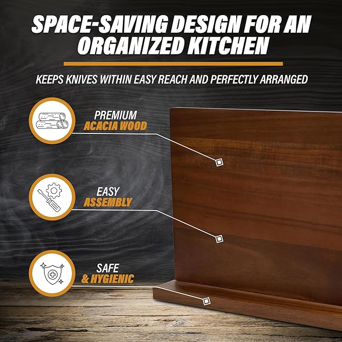 YeloIris Wooden Magnetic Knife Holder - Dual - Sided Stand with Enhanced Magnets for Multifunctional Kitchen Knife Storage - Stylish, Durable, and Strong (Knives Not Included) - 12" x 9" - 3.48 lbs