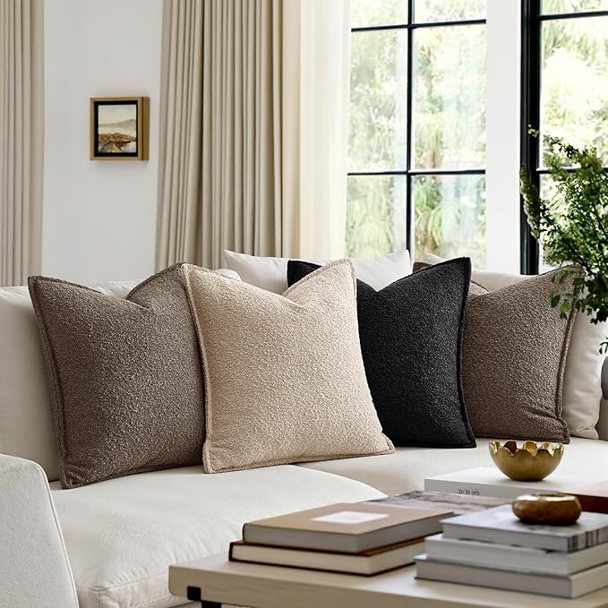 MIULEE Pack of 2 Decorative Textured Boucle Throw Pillow Covers 18x18 Inch Oatmeal Broadside Thick Boho Pillows for Farmhouse Accents Sofa Couch Bedroom Living Room Home Decor