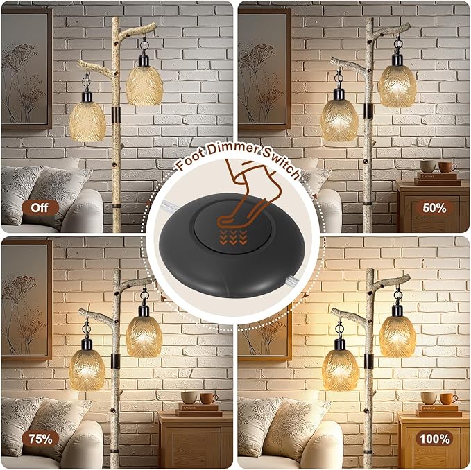 Scenekoy Retro 68.5” Tall Floor Lamp With Carving Shade, Farmhouse Resin Standing Lamp & Faux Birch Tree Finish, Dimmable Corner Lamp Stand Up Light with Bulb Prefer for Living Room Bedroom Home Decor