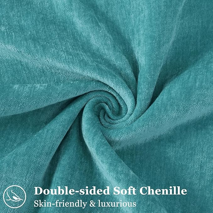 decorUhome Couch Throw Pillow Covers 24x24 Set of 2, Decorative Soft Euro Neutral Chenille Pillow Covers with Elegant Design for Sofa Bed Living Room Home Decor, Teal