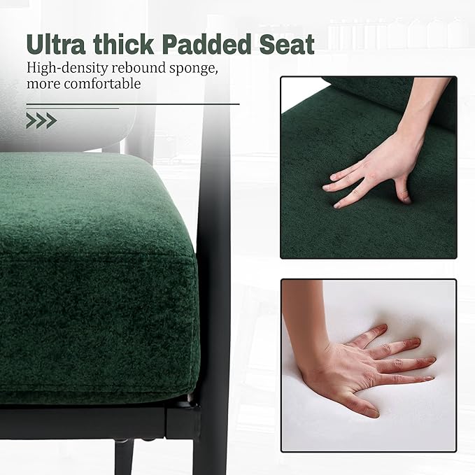 Modern Accent Chairs Set of 2 for Living Room Bedroom Mid Century Arm Chairs Upholstered Office Accent Chairs Comfy Waiting Room Chairs with Metal Frame, Green