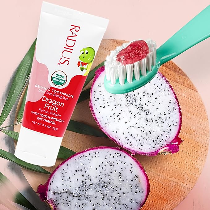 RADIUS USDA Organic Kids Toothpaste 3oz Non Toxic Chemical-Free Gluten-Free Designed to Improve Gum Health for Children's 6 Months and Up - Dragon Fruit - Pack of 6