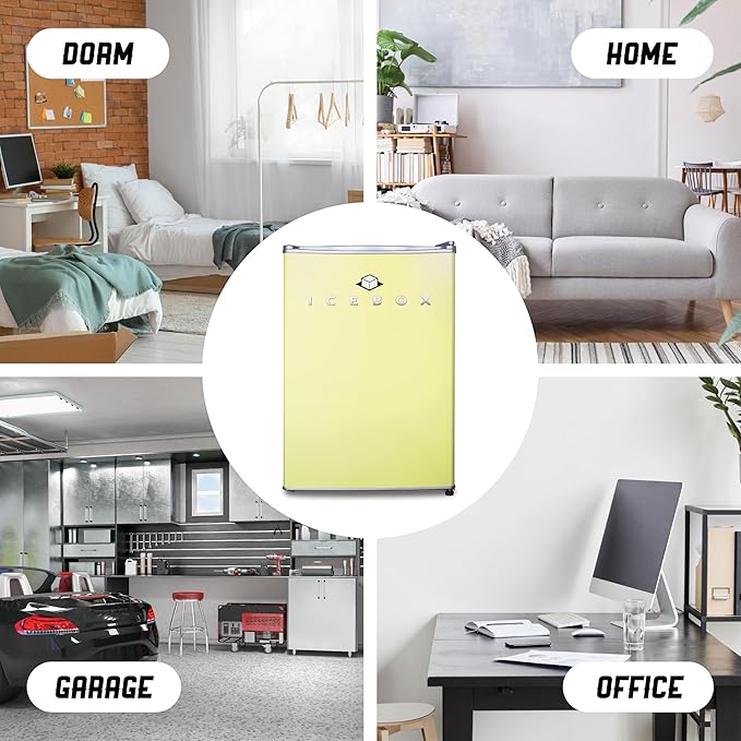 2.5 Cu. Ft. Compact Refrigerator, ENERGY STAR Certified Small Refrigerator, Single Door Mini Fridge with Freezer, R600a Refrigerant, IBCR25SUN , Sun Yellow