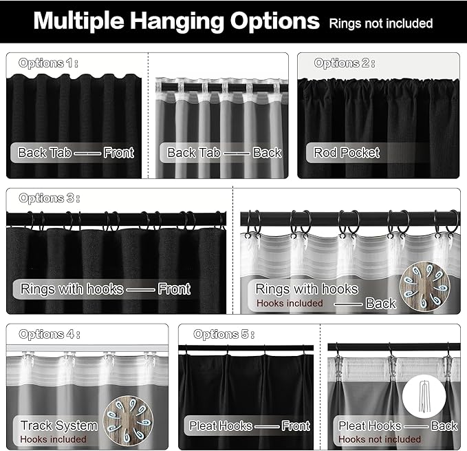 RAIN CITY Full Blackout Curtains 90 Inch Long, Black Out Curtains 2 Panels Set Burg, Back Tab Pocket Track Pleated Look Curtains for Bedroom Living Room Sliding Glass Door-50x90