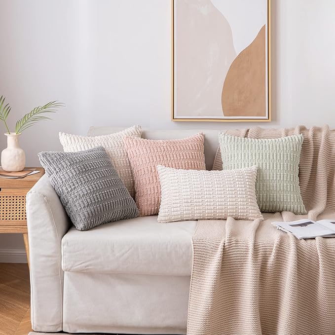 MIULEE Pack of 2 Corduroy Decorative Lumbar Throw Pillow Covers 24x14 Inch Soft Boho Striped Pillow Covers Modern Farmhouse Home Decor for Sofa Living Room Couch Bed Cream White