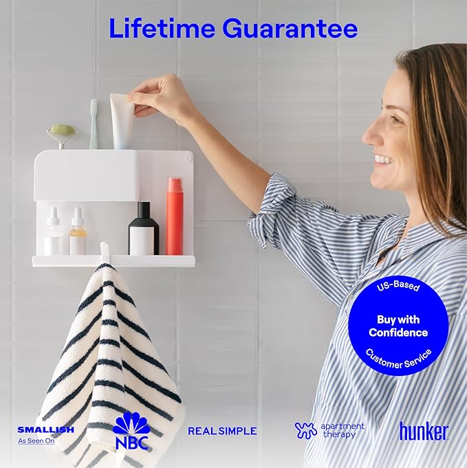 WallShelfie Bedside Wall Organizer - Room Decor, Dorm Room Essential, Floating Bedside Shelf Wall Mount, Makeup Organizer, Remote Control Holder, Room Accessories, Floating Shelves (White)