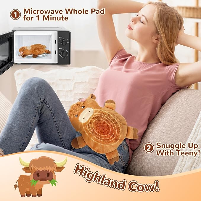 Microwave Heating Pad for Pain Relief, 16" x 12" Microwavable Heating Pads for Cramps, Back Pain, Neck Shoulder, Muscles, Knee, Joints, Natural Heat Pack Moist Heat, Highland Cow with Headdress Flower