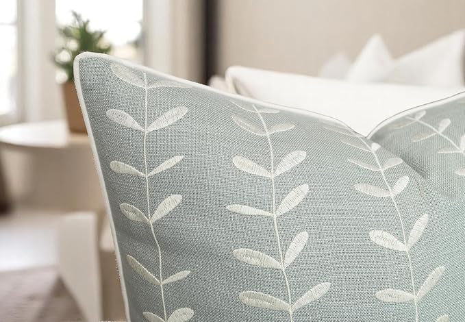 VAGMINE Embroidered Lollipop Cushion Cover - 20x20 Inches Square - 100% Cotton Robins Egg Throw Pillow Case - Subtle Textured Pattern - Perfect for Sofa, Lounge, Bed, Farmhouse, Office Decor