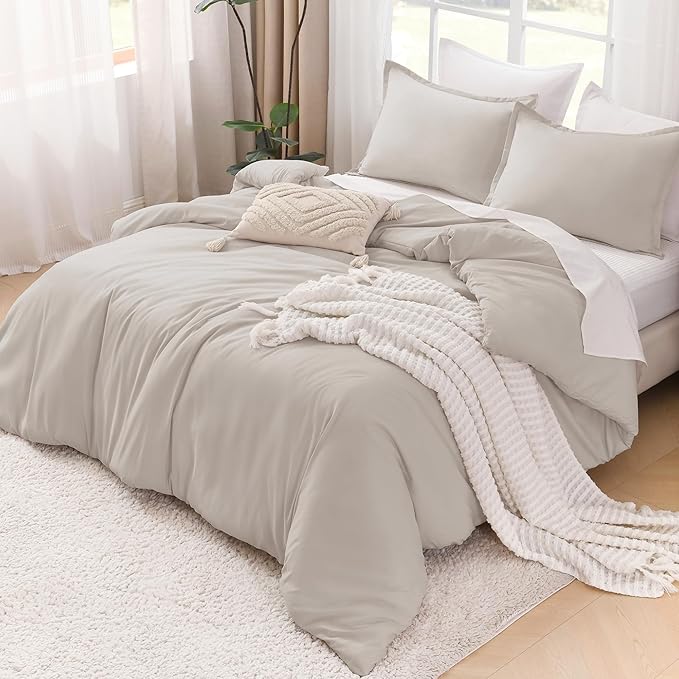Litanika Comforters Super King Size Linen, 3 Pieces Lightweight Solid Bedding Set & Collections, All Season Fluffy Bed Set (120x120In Comforter & 2 Pillowcases)