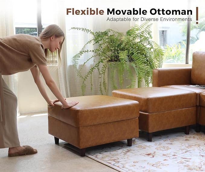 Oversized 172.5" Faux Leather Modular Sectional Sofa, Modern Large 11 Seater U Shaped Couch with Storage Seat with Reversible Chaise Deep Seat for Living Room DIY Combination - Brown