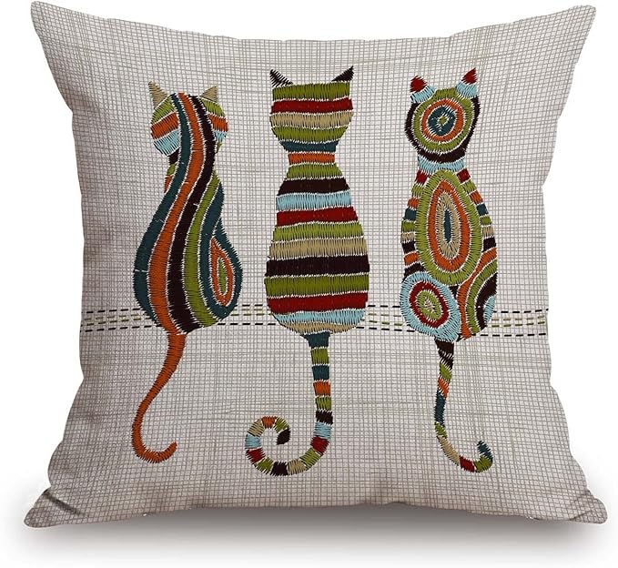 TSSOHU Cute Animal Cat Throw Pillow Cover Patio Furniture Knitted Design Kitten Family Decorative Cushion Cases Home Décor for Couch Bed Sofa 18x18 Inch