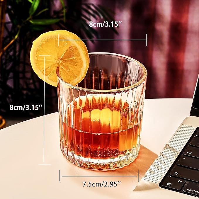 Whiskey Glasses Set of 4,Lead-Free Crystal Old Fashioned Glass,300ml Rocks Glass Tumblers for Drinking Bourbon,Cognac,Irish Whisky,Whiskey Gifts for Men
