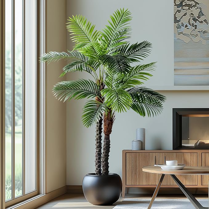 6.2FT Artificial Phoenix Palm Tree with Coconut Fruit Outdoor Indoor Decor Large Faux Coconut Silk Palm Tree Tropical Fake Tree Large Faux Sago Palm Plant for Home Yard Outside Patio Poolside