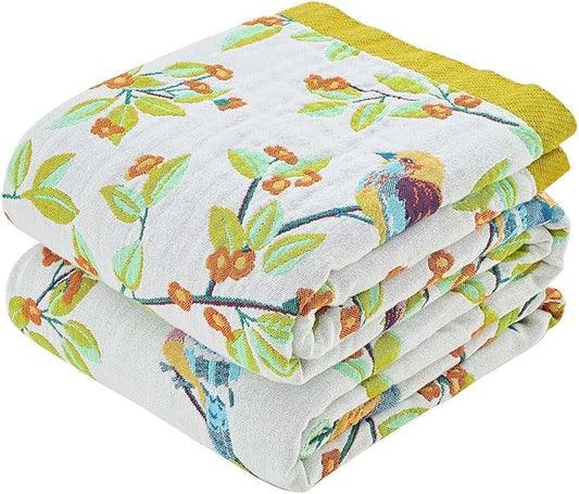 Boho Throw Blanket for Bed, 100% Cotton Soft Rustic Quilt Fall Blanket, 60"x80" Floral Printed Farmhouse Decor Bed Blankets, All Season Rustic Reversible Bohemian Throw Quilt