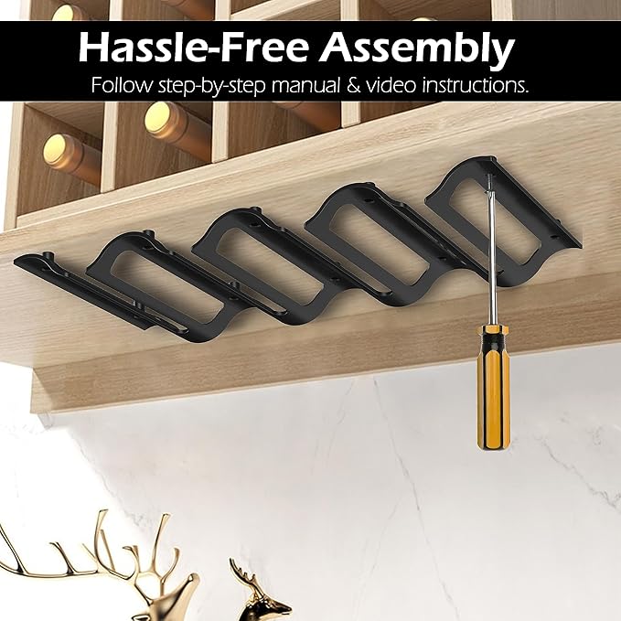 Bariboo Wine Glass Storage Case – Hang 8-12 Glasses on Your 18.7 x 9 x 1.7 In., Dust-Free Wine Glass Holder – Under-Shelf & Under-Cabinet Wine Glass Holder Rack with Assembly Manual & Video