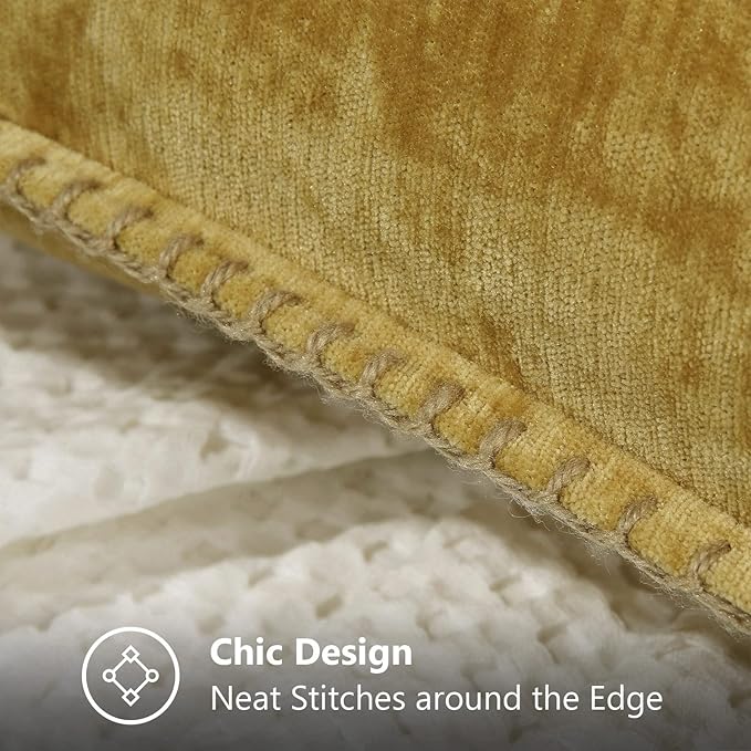 decorUhome Chenille Soft Throw Pillow Covers 16x16 Set of 2, Farmhouse Velvet Neutral Decorative Euro Pillow Covers with Stitched Edge for Couch Sofa Bed Home Decor, Mineral Yellow