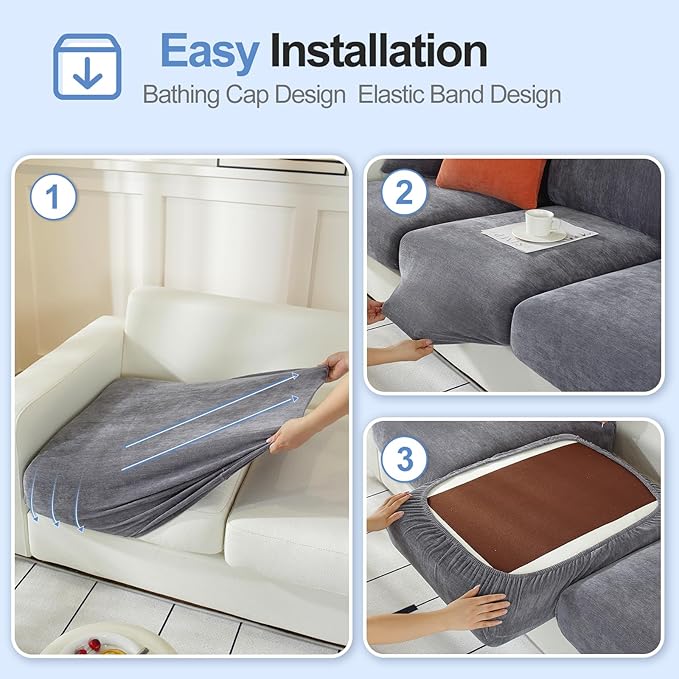 Couch Cushion Covers for L Shaped Sectional Sofa – Softer Chenille Sofa Covers Washable, Non-Slip Stretch Couch Covers & Individual Seat Cushion Slipcovers (2 Piece, Dark Grey)