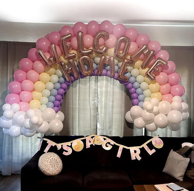 Rainbow Linking Balloons, 130PCS Colorful Quick Link Balloons Assorted, Multicolor Connecting Balloon Arch Kit for Kids Girls Baby Shower Easter Rainbow Unicorn Theme Birthday Party Decorations