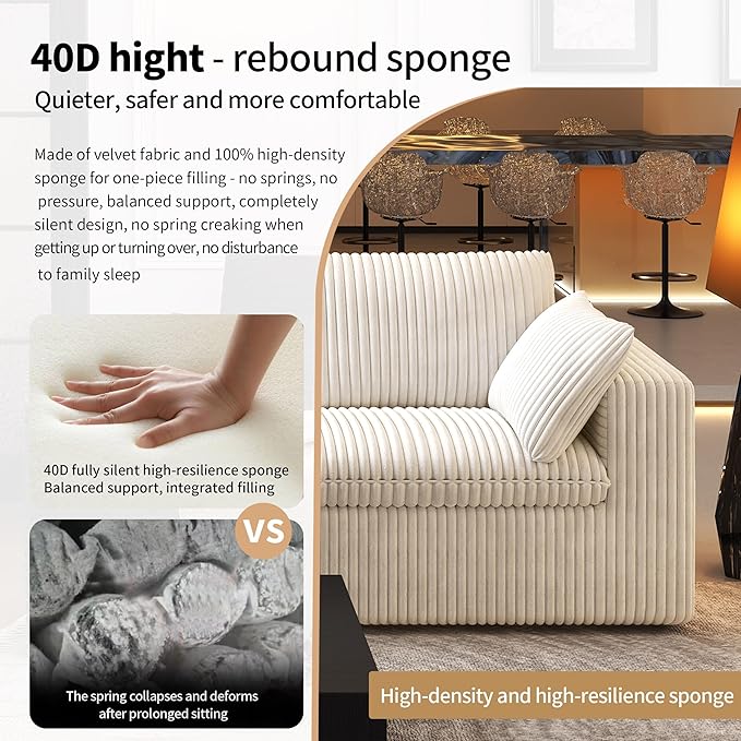 78.74" LoveSeat Cloud Sofa,Modular Sectional Couch,Modern Deep Seat Upholstered Couches with Plush Corduroy Fabric for Living Room Furniture,Bedroom and Apartment,No Assembly Required,White