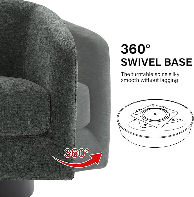 Swivel Barrel Accent Chair, Modern Round Chenille Fabric Arm Chair for Living Room, Bedroom, Comfy Club Reading Chairs for Adults（Chenille Fabric, Grey, Set of 1