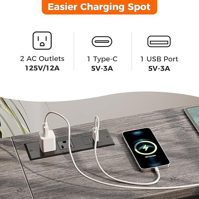 SUPERJARE Console Table with Outlet, 63 Inch Sofa Table with Charging Station, Narrow Hallway Entryway Table, Behind Couch Table Skinny for Entryway, Living Room, Plants, Charcoal Gray