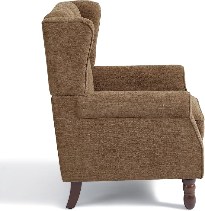 UIXE High Back Accent Chairs Set of 2, Upholstered Armchair in Fabric, Retro Wingback Arm Chair for Living Room, Comfy Single Sofa Bedroom Reading Seat with Solid Wood Legs - Brown