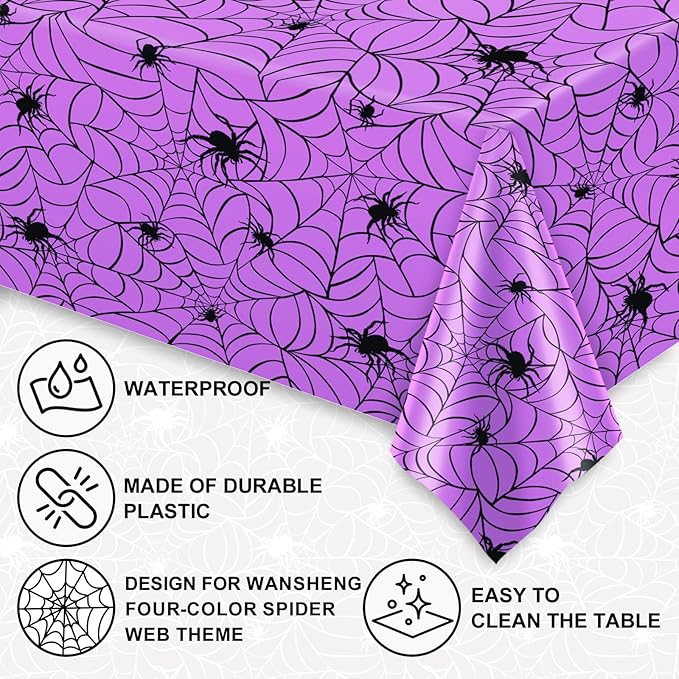 Whaline 8 Pcs Halloween Plastic Tablecloths Colored Spider Web Disposable Table Cover Spiderweb Rectangle Table Cloth for Trick or Treat Holiday Party Decor, 54 x 108 Inch
