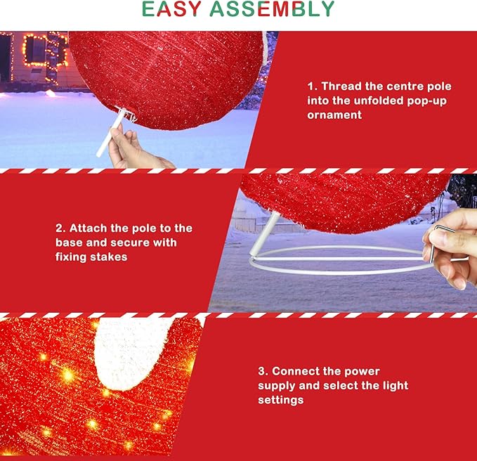 BRIGHTDECK 2 Pcs Outdoor Christmas Ornaments, Lighted Pop-Up Outdoor Holiday Ball Decoration with 80 LED Lights, 8 Light Modes, Lighted Collapsible Holiday Decorations for Yard, Home (RedBlue)