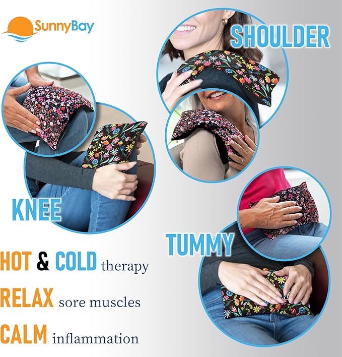 SunnyBay Small Microwave Heating Pad, Microwavable Versatile Cold/Heated Neck and Shoulder Wrap for Back Pain and More, Moist Heat Cotton-Fleece Pad, 6x11 Inches, Meadow & Melody Flowers, Pack of 2