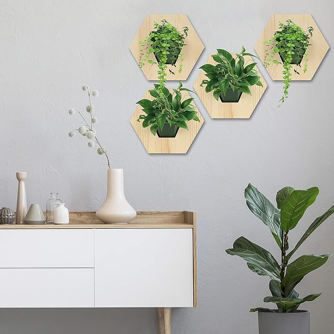Hexagonal Wooden Wall Planter, Self Watering Living Vertical Planters Indoor, Wooden Frame Planter Wall Decoration Home Office 2pc