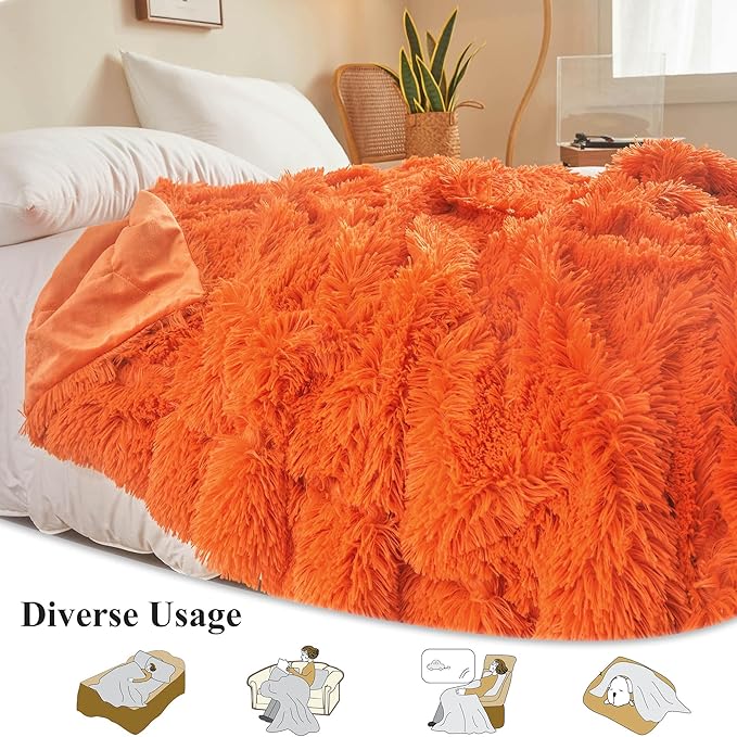 XeGe Luxury Faux Fur Bed Blanket, Orange Soft 60x90 Fluffy Throw, Shaggy Plush Decorative Blanket, Cute Furry Fuzzy Bed Throw for Bedroom Living Room Sofa, Orange, 60x90