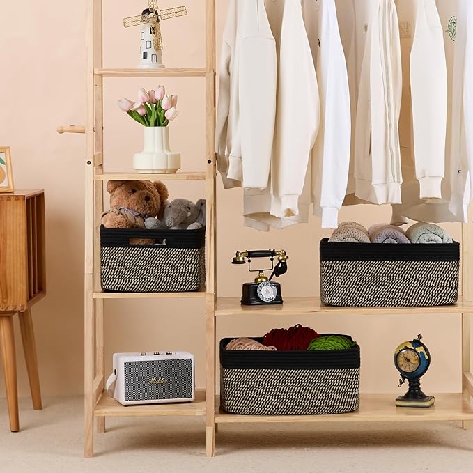 Large Storage Baskets for Shelves, Closet Organizers Bins for Clothes Blanket Towels, Baby Nursery, Toy Baskets Box, Woven Rope Baskets, 17 x 13 x 7.5”, 2 Packs Woven Brown