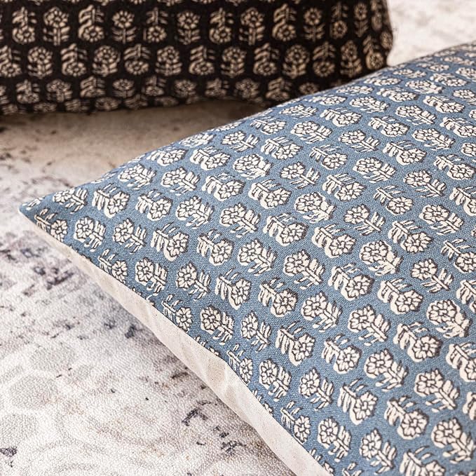 Foindtower Set of 2 Decorative Neutral Body Lumbar Throw Pillow Covers Vintage Accent Farmhouse Cushion Covers Floral Home Decor for Sofa Couch Chair Bedroom Living Room,14×36 Inch,Dusty Blue