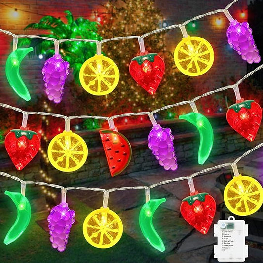 Couah [ 8 Modes & Timer ] 30 LED 16 Ft Summer Tropical String Lights Strawberry Grape Watermelon Lemon Banana Fairy Lights Battery Operated for Tropical Party Pool Beach Summer Decorations