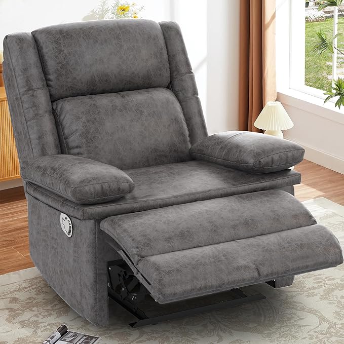 Recliner Chair for Adults, Oversized Manual Pull Tab Reclining Chair, 2-Tier Cushions, Minimalist Style Single Sofa for Living Room, RV (Polished Microfiber)