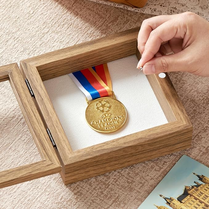 5x5 Deep Shadow Box Picture Frame Display Case with Linen Back ,Real Glass Small Mini Brown Shadow Memory Box Frame 5x5 for Insect Display Pet Photo Memorial Flower Art Craft Wall Decor Gift