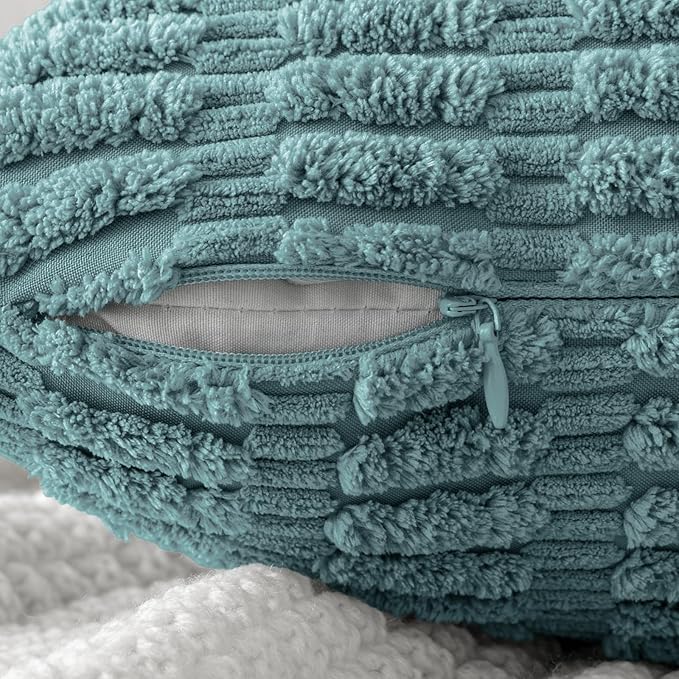 MIULEE Pack of 2 Corduroy Decorative Throw Pillow Covers 16x16 Inch Soft Boho Striped Pillow Covers Modern Farmhouse Home Decor for Summer Coastal Sofa Living Room Couch Bed Coastal Blue