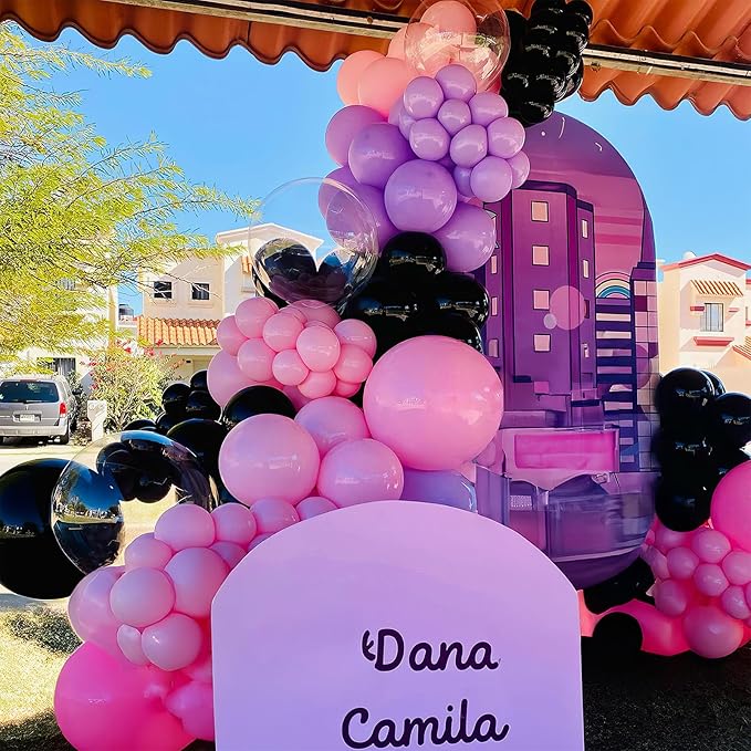 Purple Pink Black Balloons 12 Inch Pastel Pink Purple Black Latex Helium Balloon Purple Metallic Party Balloons for Girls Cartoon Anime Birthday Baby Shower Halloween Party Decorations