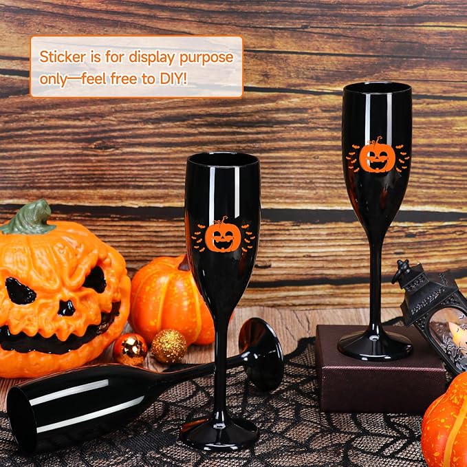 XUWAIDSGN Acrylic Champagne Flutes Toasting Glasses Unbreakable Mimosa Bar Reusable Wine Glasses Vintage Champagne Flutes Stemmed Drinking Cups 5.4 OZ for Christmas Birthday (24, Black)