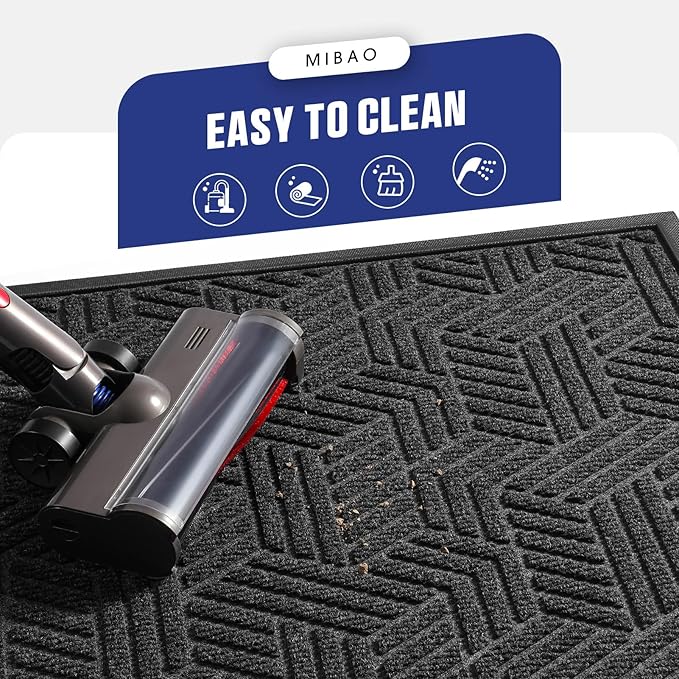 Mibao Front Door Mat Outside Entrance, Durable Outdoor Indoor Mat, Low Profile Heavy Duty Doormat, Non-Slip, Traps Dirt and Moisture, Easy Clean Patio Porch Entryway Mat, 32" x 47", Grey