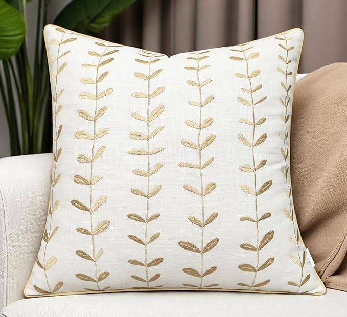 VAGMINE Embroidered Lollipop Pillow Cover - 18x18 Inches Square - 100% Cotton Ivory Decorative Cushion Cover - Sophisticated Embroidery - Neutral Aesthetic for Sofa, Couch, Bed, Living Room