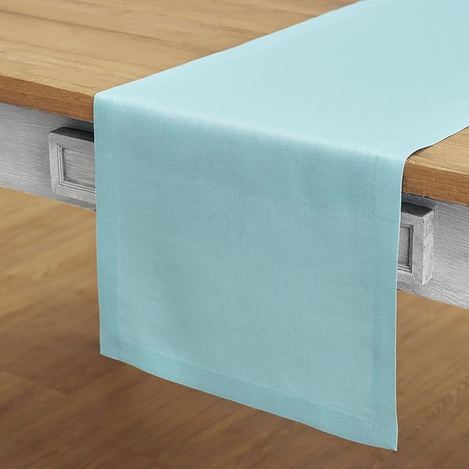 Solino Home Linen Aqua Blue Table Runner 120 Inches Long - 100% Pure Linen 14 x 120 Inch Table Runner for Dining - Fete